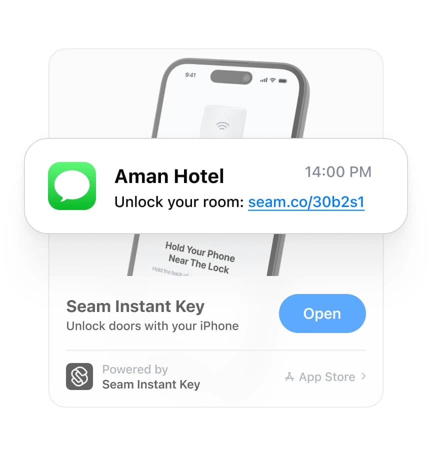 Illustration of a phone receiving an instant key link via text message